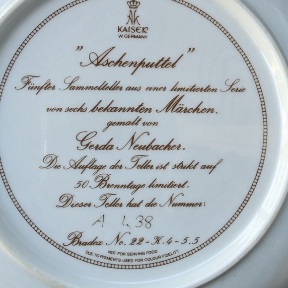 Kaiser W.Germany Cinderella "Aschenputtel" by Gerda Neubacher Collectors Plate - Picture 4 of 6